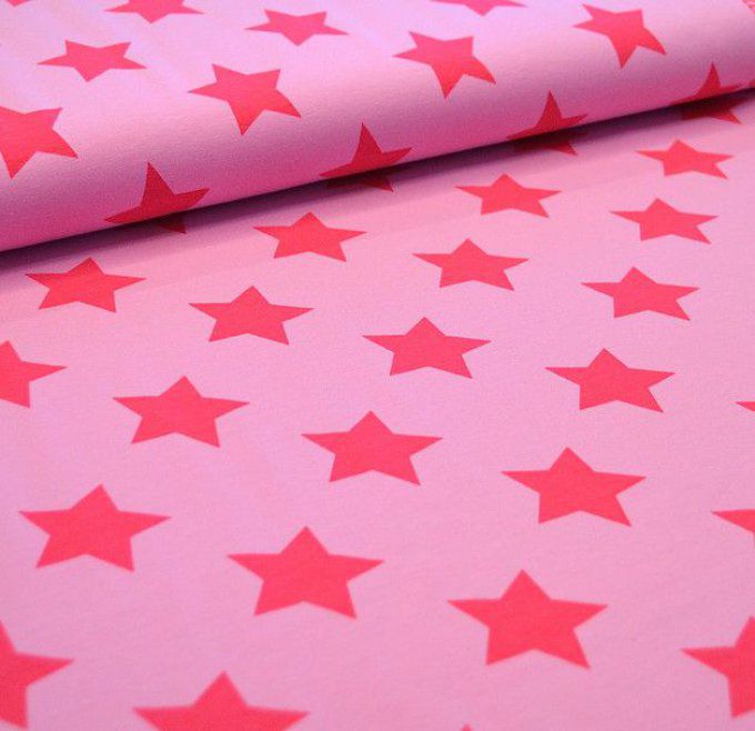 Sweat bio grandes étoiles rose/framboise (coupon de 50 cm)