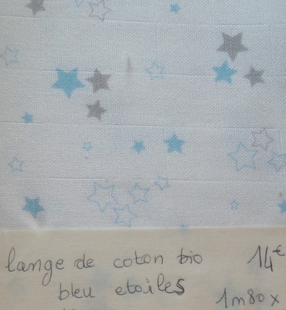Lange de coton bio blanc avec étoiles bleues x10 cm