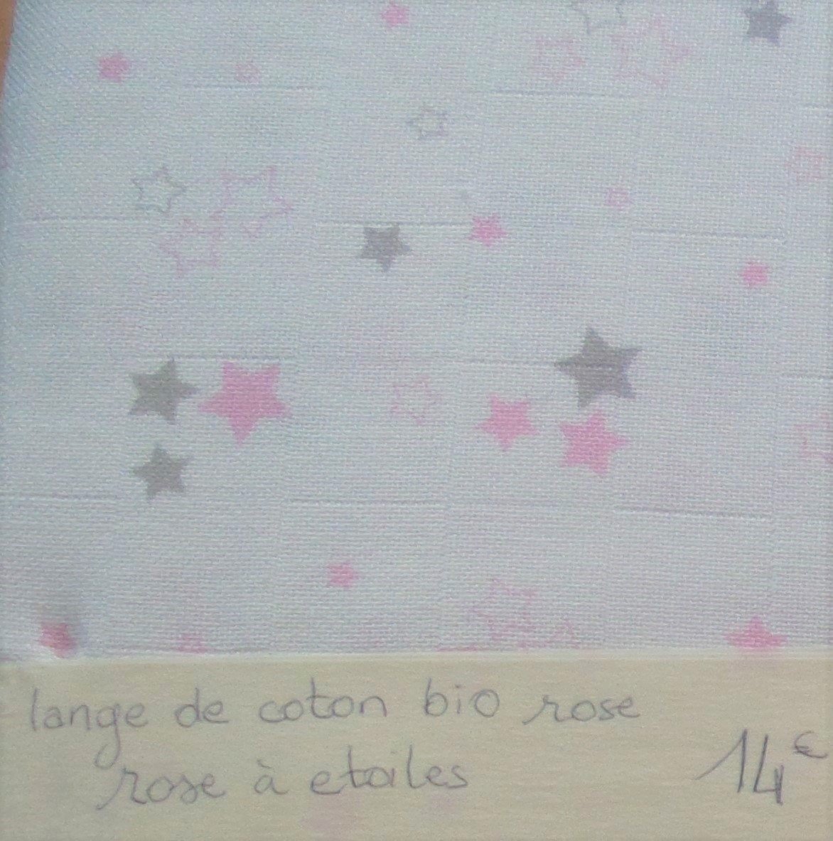 Lange de coton bio blanc à étoile rose x 10 cm